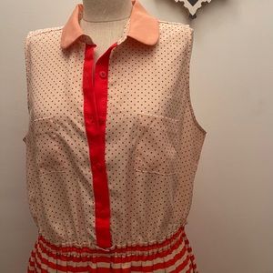 Sleeveless MIDI Dress, Size XL, Orange and Cream